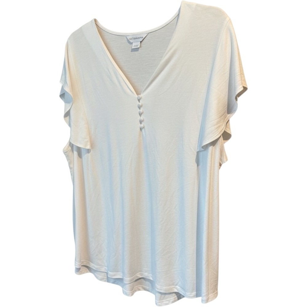 Liz Claiborne White Flutter Sleeve V-Neck Button Front Top 2X NEW